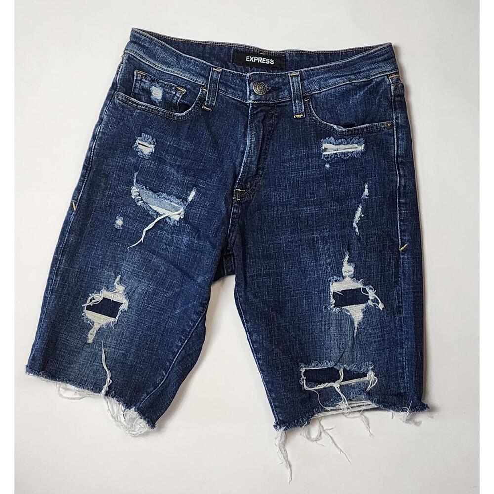 Express Men's Distressed Denim Bermuda Shorts 28